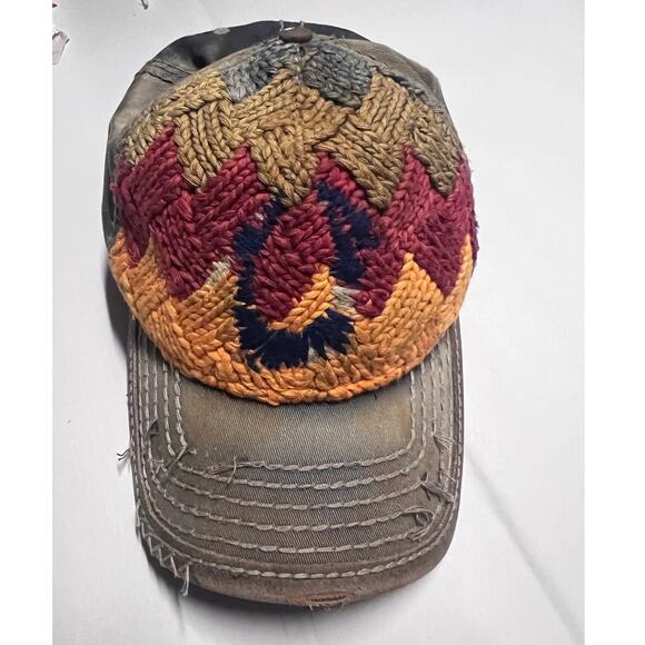 VTG True Religion Distressed Knit Patchwork Trashed Baseball Cap Hat Y2K Rare main image 10